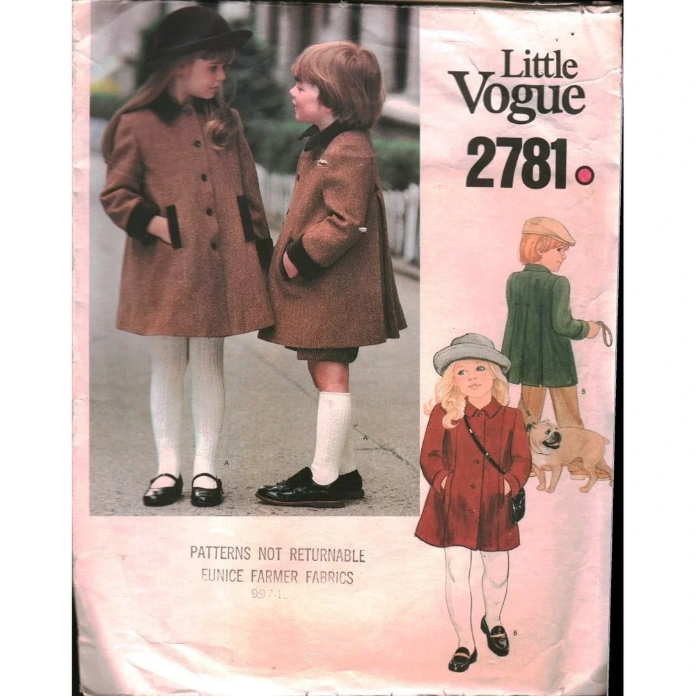 Vintage Little Vogue 2781 Childrens Coat Sewing Pattern Sz 2 Lined Pleated Back